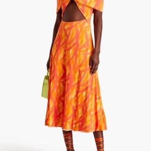 ROTATE Birger Christensen Printed
Off-The-Shoulder Midi Dress 🧡